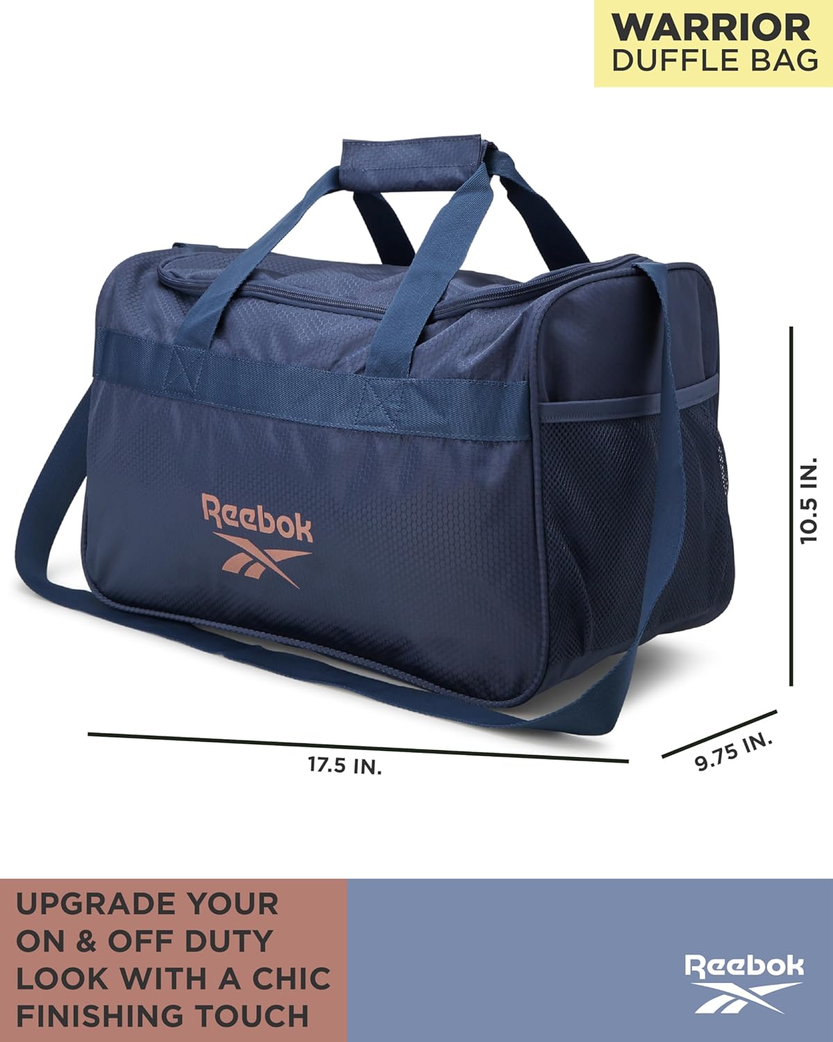 Reebok Duffle Bag - Carry On Gym Bag for Workout With Adjustable Shoulder Strap - Compact Travel Bags for Women and Men, Warrior II Indigo