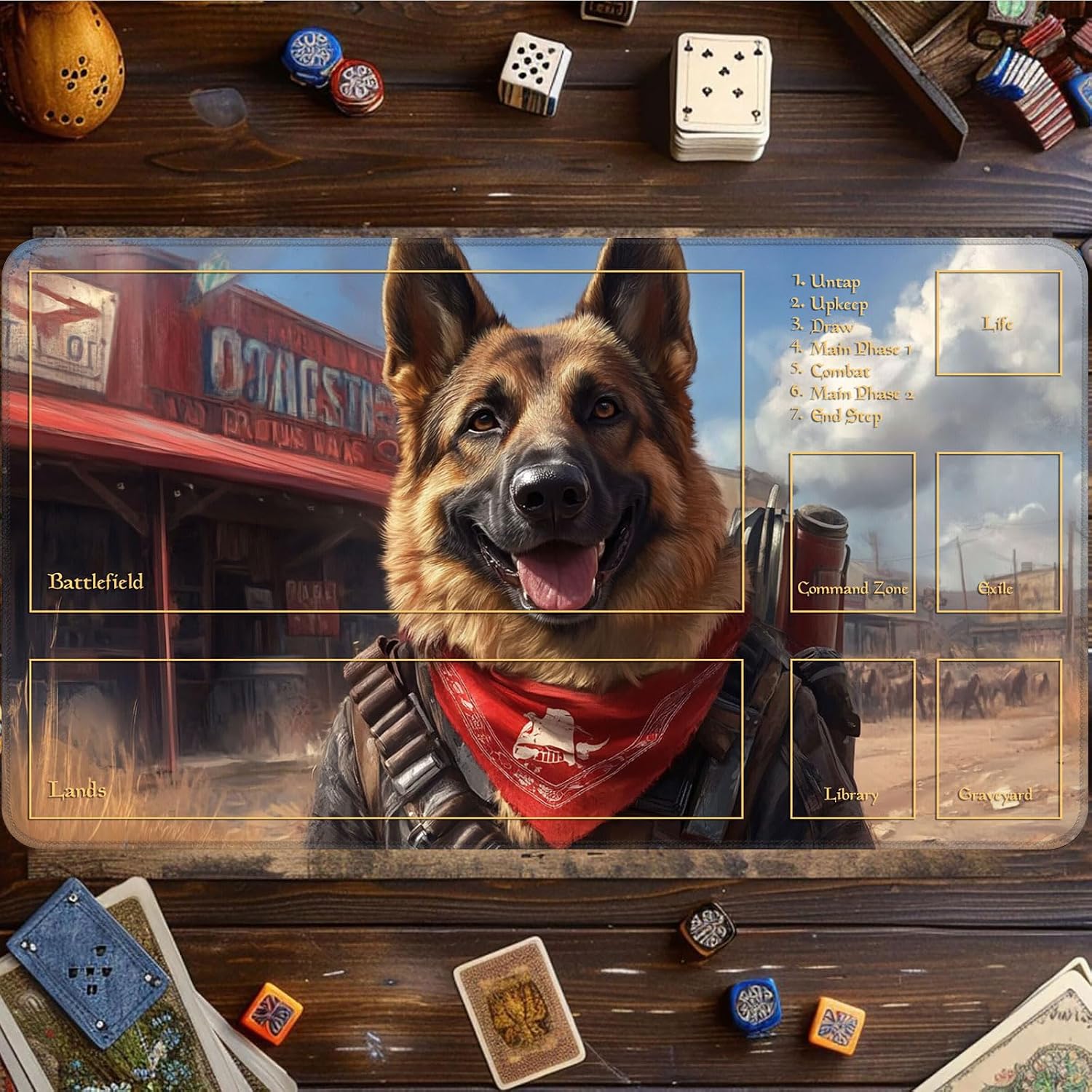 Card Playmat for MTG & TCG, 24x14 inch Non-Slip Magic Playmat & Zones, Durable Rubber Surface, Ideal for Card Games & Board Games, Portable with Storage Bag, Dogmeat, Ever Loyal image 5