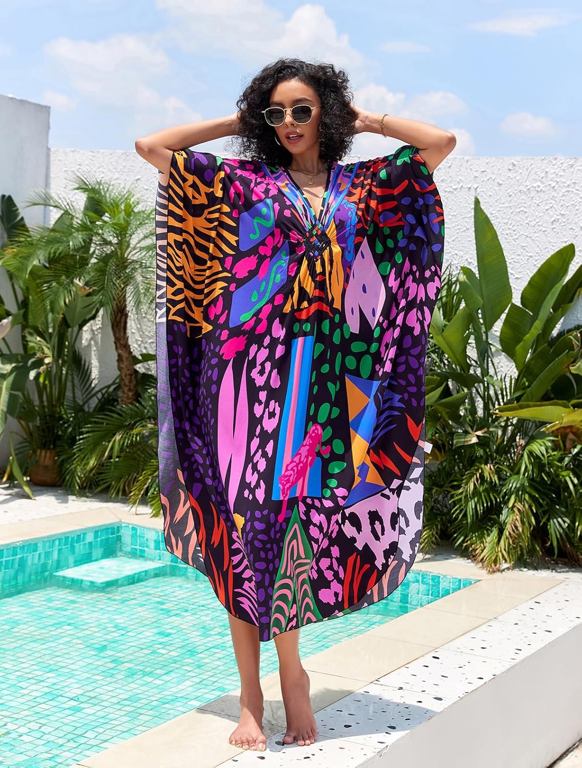Plus Size Kaftan Dresses for Women Loose Batwing Sleeve Bathing Suit Cover Up Lightweight Loungewear - Image 2