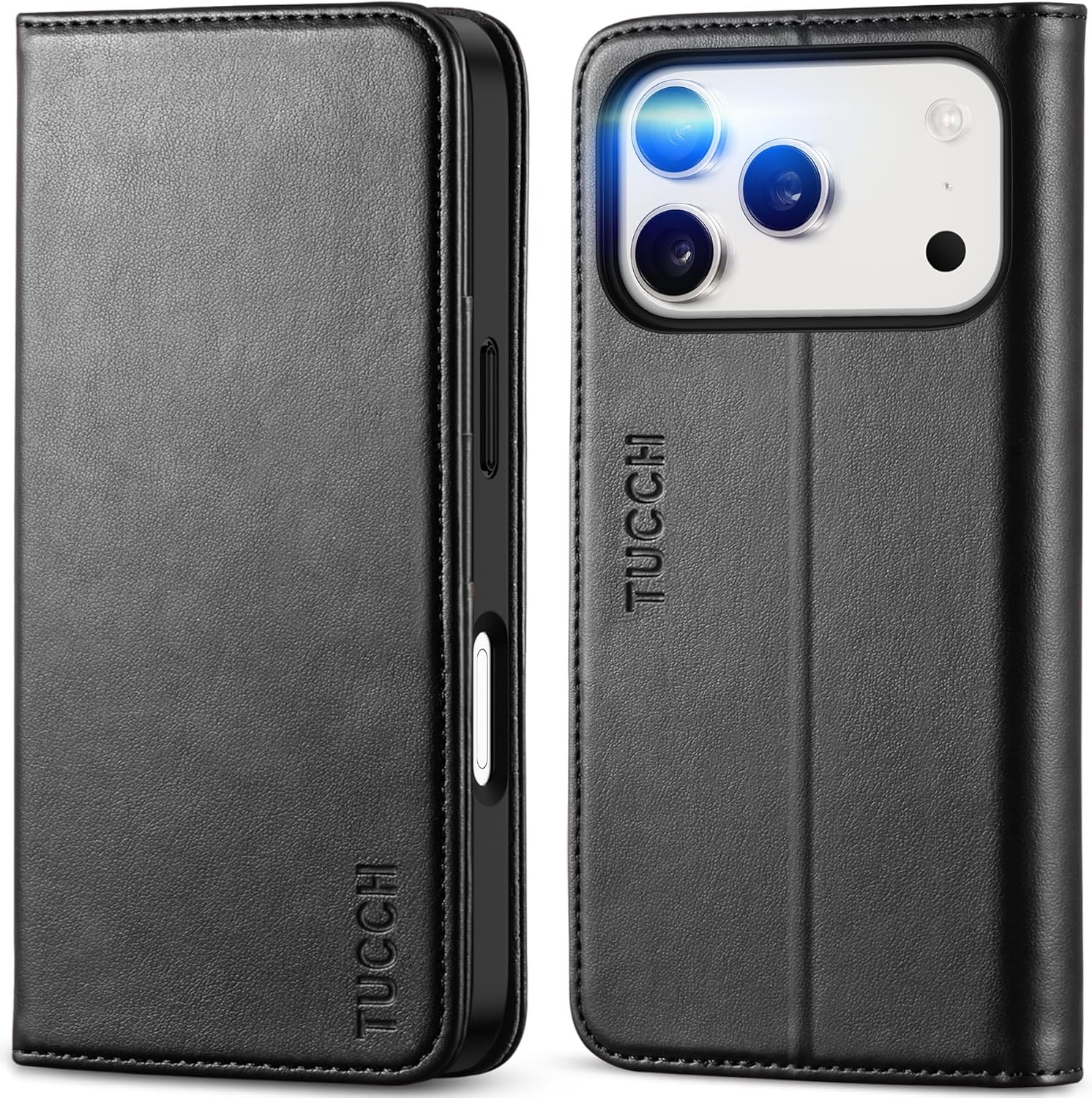 tucch case wallet for iphone 17 pro (6.3") 2025, rfid blocking 3 card holders | kickstand | pu leather | protective flip folio cover | tpu shockproof interior shell | black for iphone 17 pro black
