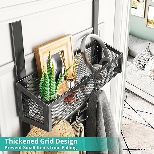 Miniatura 48 de HapiRm Gancho para puerta con 2 cestas de malla y 9 ganchos, acero inoxidable 304 sin perforaciones sobre el colgador de puerta, organizador