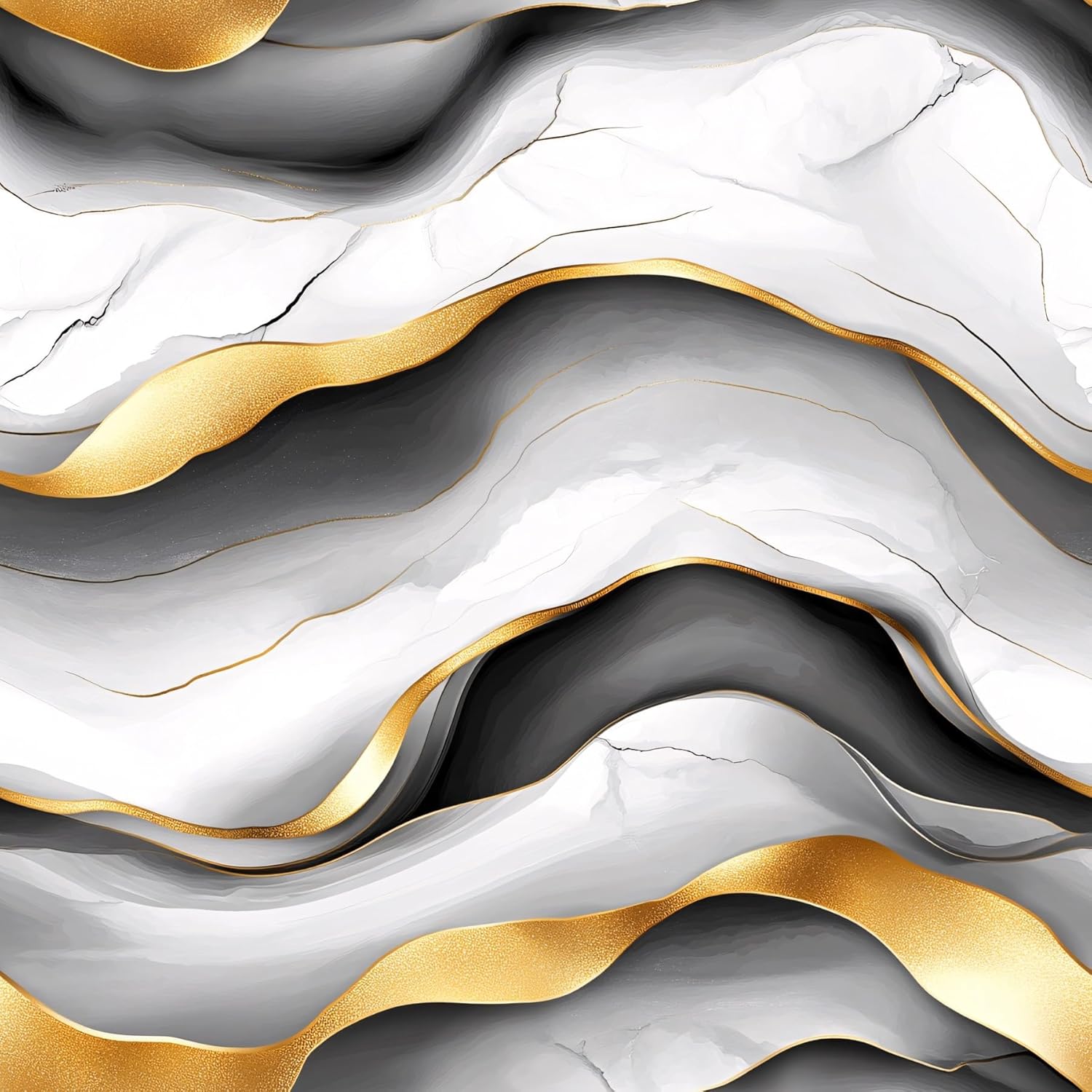 Luxury Wave Marble Wallpaper – Modern Abstract Peel and Stick Wallpaper, Self-Adhesive Vinyl with 3D Gold and Gray Swirl Design for Living Room, Office, or Accent Wall, 17.7in x 118in