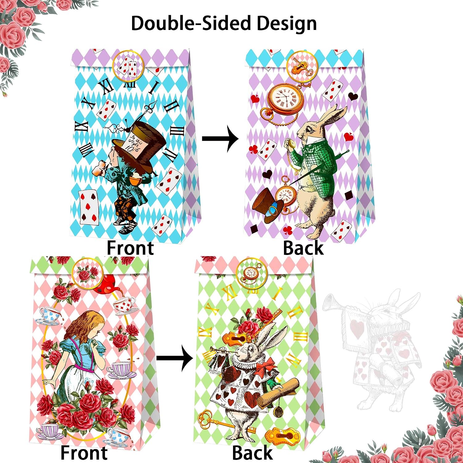 LaVenty Alice Party Favor Supplies Treat Bag Alice in Onederland Decoration