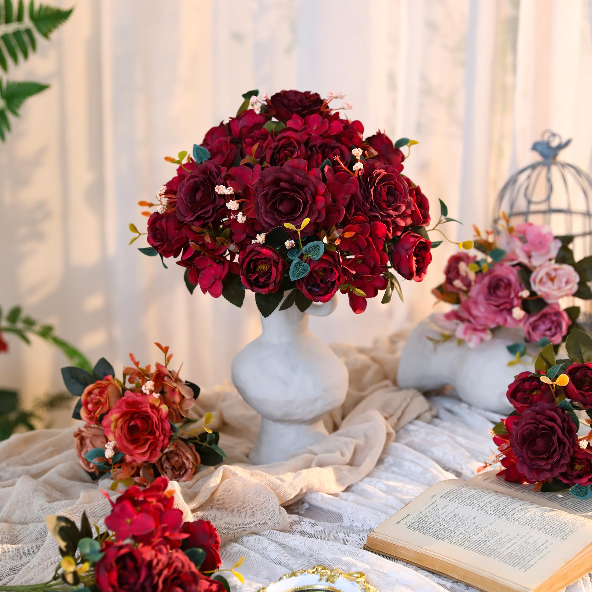 15 Têtes Pivoines Artificielles Grappes Soie Pivoine Bush Fausse Fleur Pour Mari