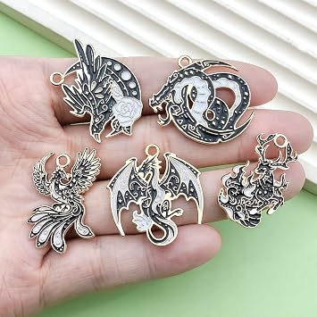Sailanzi 12pcs Alloy enamel black Gothic style animal flying dragon fox series Pendant Jewelry Making DIY Keychain Earrings Pendant Various Design Charms for Jewelry Making Bracelets Necklace (SN981)