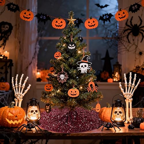 Miniatura 154 de Falda de árbol de Navidad, falda de árbol de lentejuelas rosadas, falda de árbol de terciopelo de 36 pulgadas de diámetro, faldas redondas de árbol