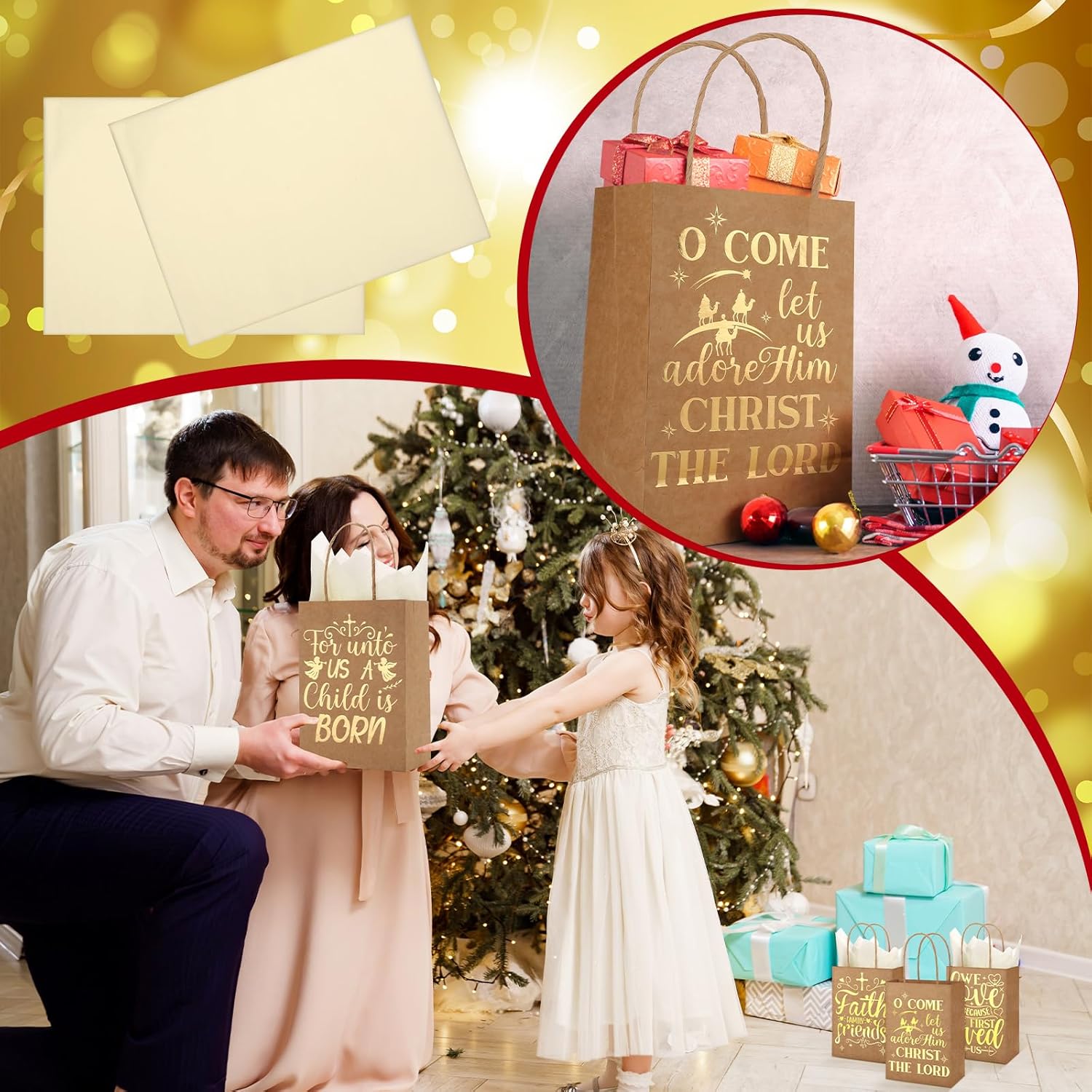 Sabary 24 Pcs Religious Christmas Christian Gift Bags - Metallic Kraft Paper With Handles and Tissue, Brown Treat Bags for Birthday Holiday Party Favors, 6 x 8 x 3 Inch - Image 5