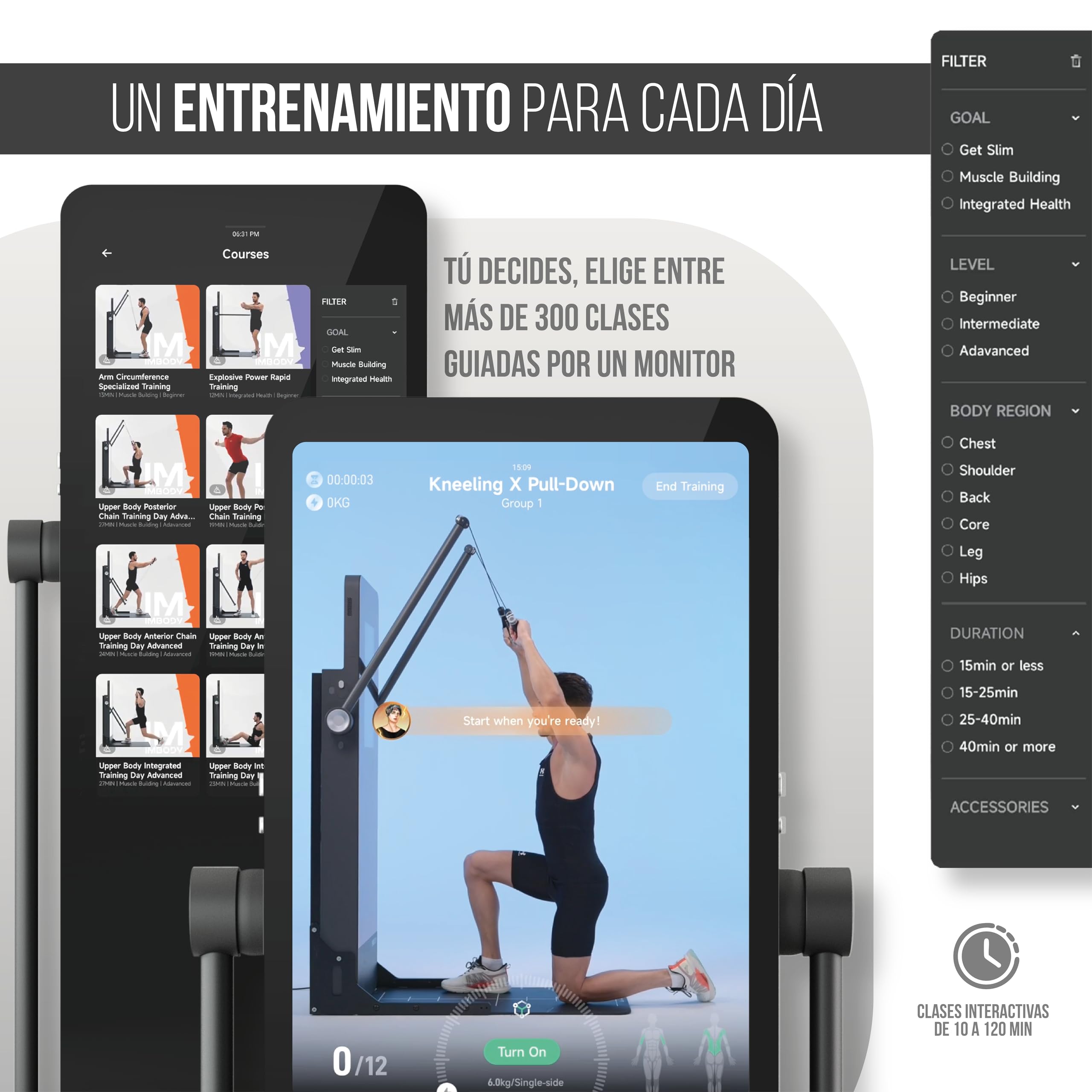 Power S Pro – Gimnasio en Casa Inteligente con Pantalla 43”, Multiestación 120 kg, 650 Entrenamientos, Spotter IA y Remo; Equivale a 260 Máquinas