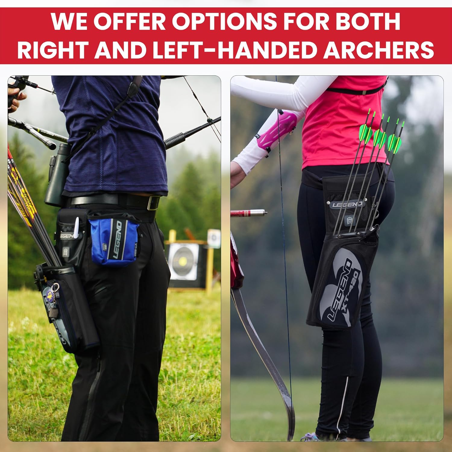Legend XT420 Field Quiver - Left or Right-Handed Quiver Arrow Holder, Archery Quiver with 3 Arrow Tube, Durable Nylon Hip Quivers with Multiple Pockets for Archery Accessories, Score Card & Tools