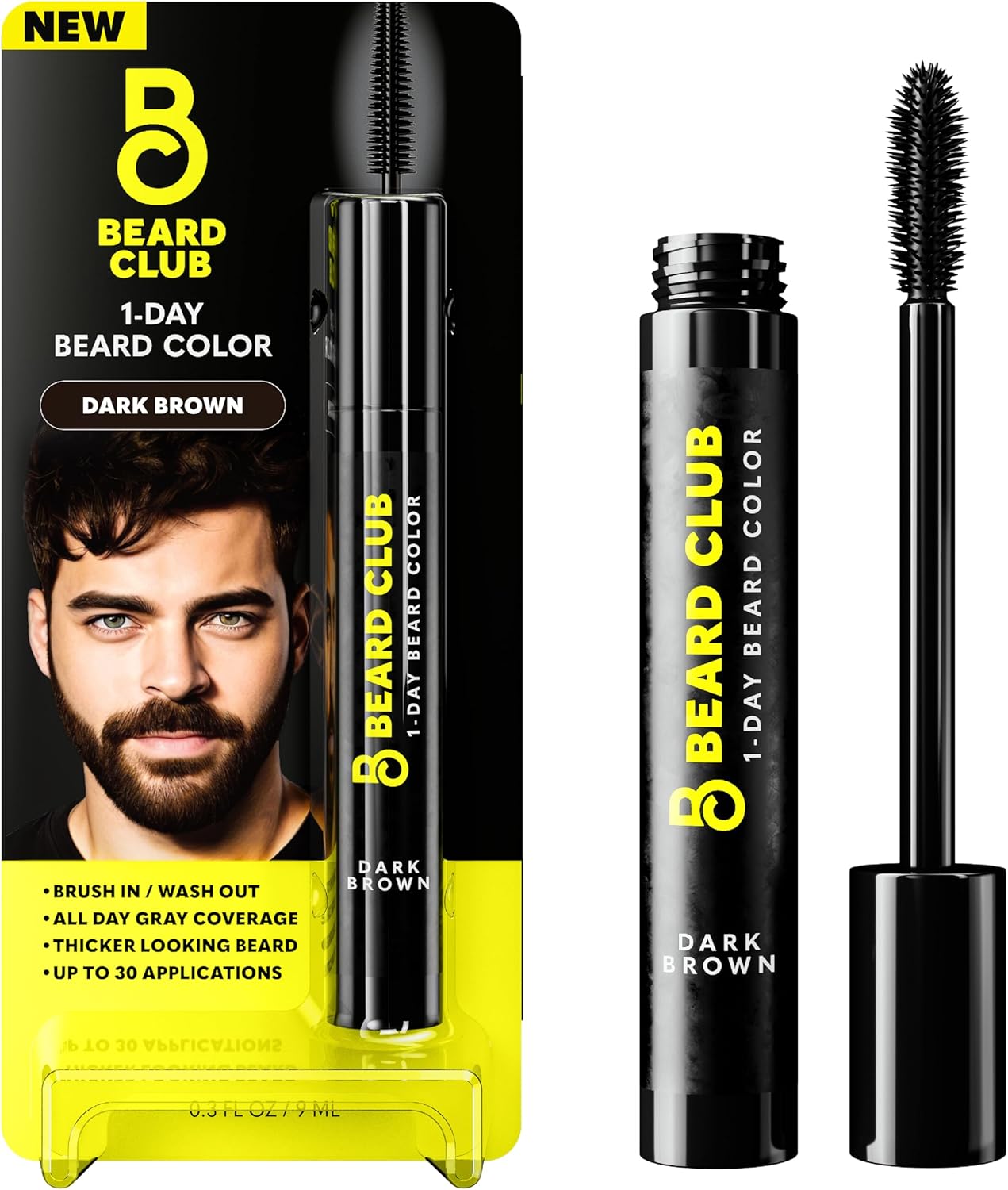 The Beard Club 1 Day Temporary Beard Dye for Men - Dark Brown Beard, Mustache & Eyebrow Color for a Fuller, Well-Defined Look, Water & Sweat Resistant, Up to 30 Applications, 0.3 fl oz
