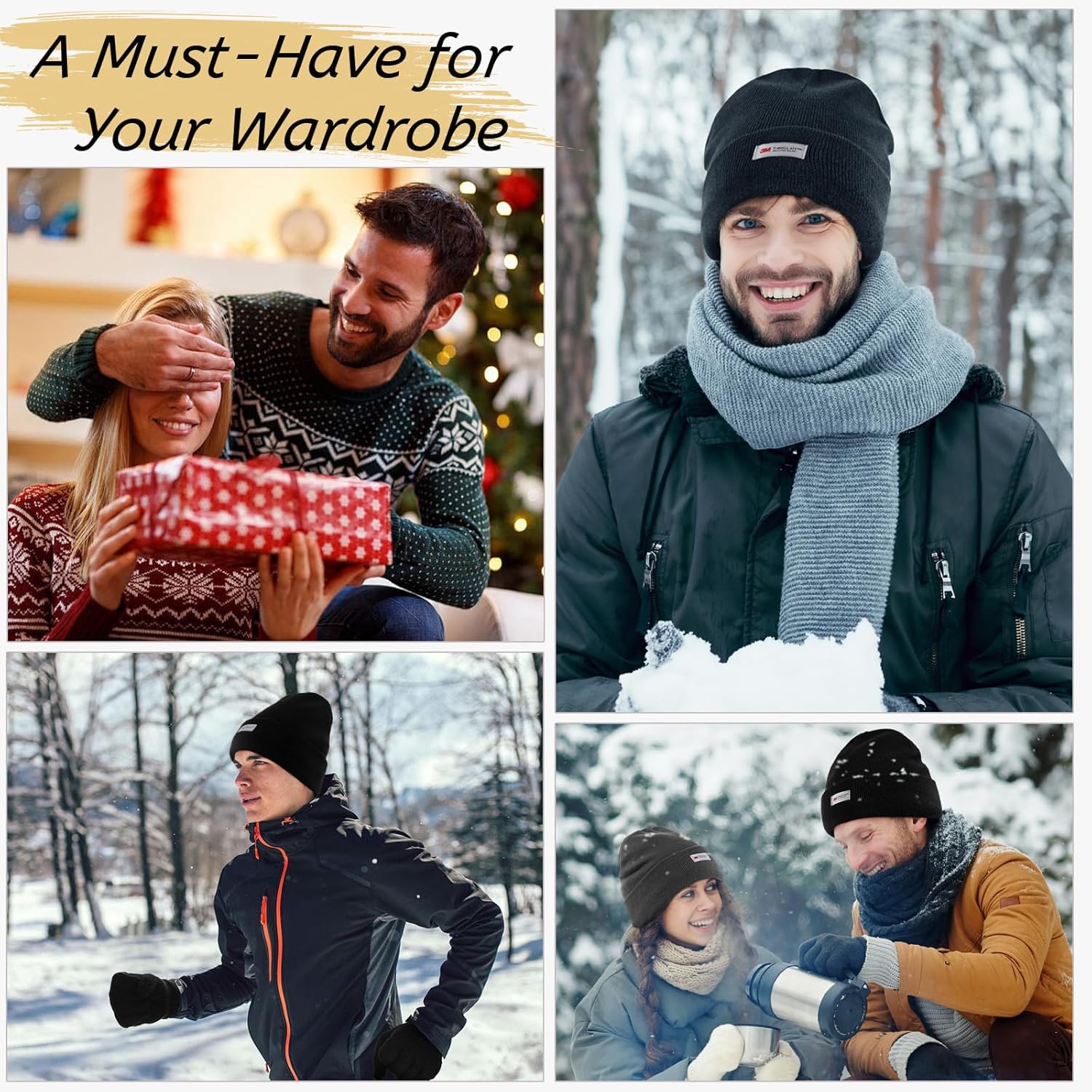 Waterproof Winter Fleece Lined Beanie Hat for Men Women Warm Knit Cuffed Beanie Thick Skull Cap Unisex Windproof Watch Hat - Image 6