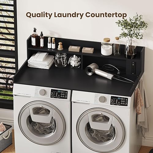 Miniatura 5 de Encimera mejorada de 2 niveles para lavadora y secadora con toma de corriente, encimera grande de lavandería de 54 pulgadas de ancho x 27.6 pulgadas
