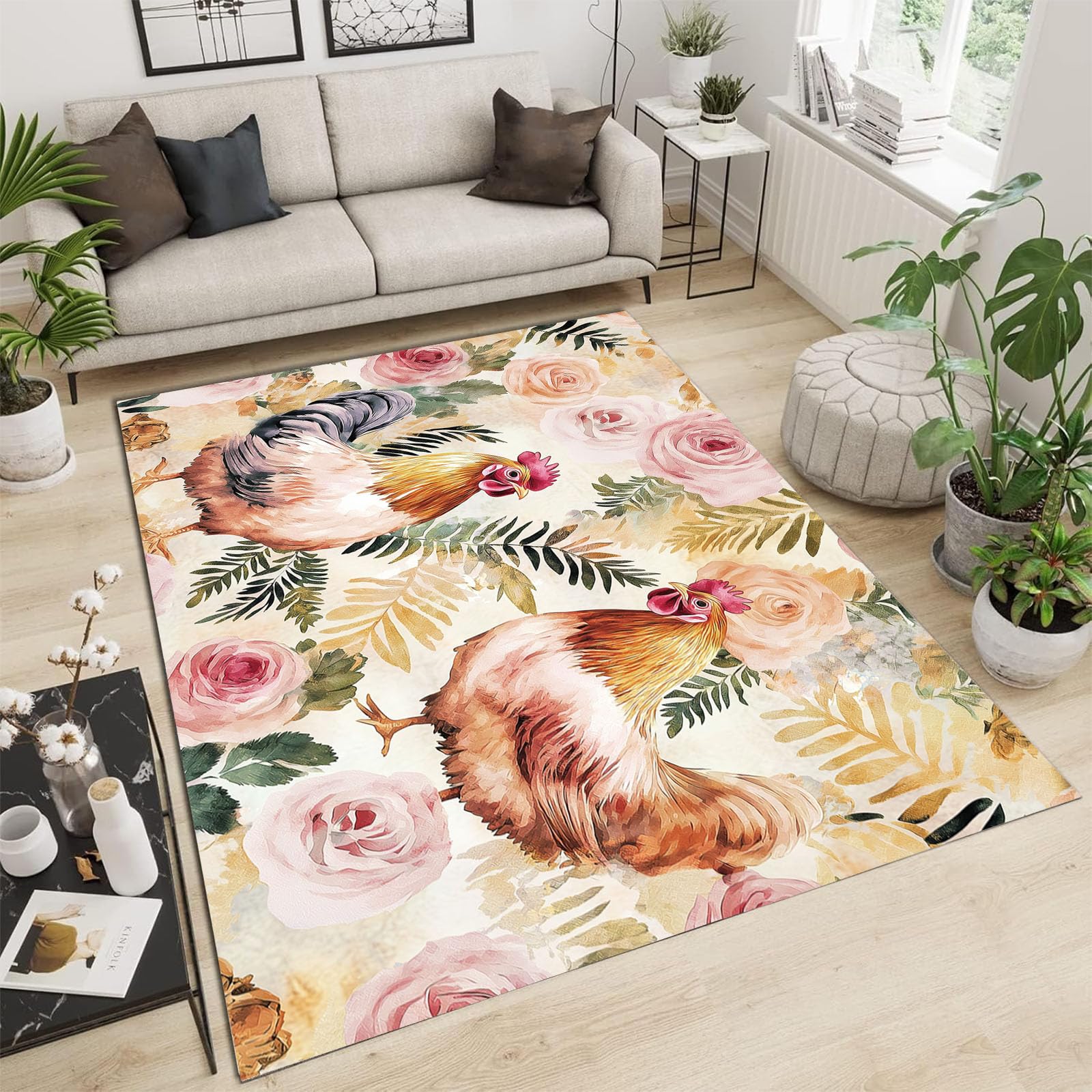 Tapis de salle à manger anti-tache de style bohème rose 180x270 cm