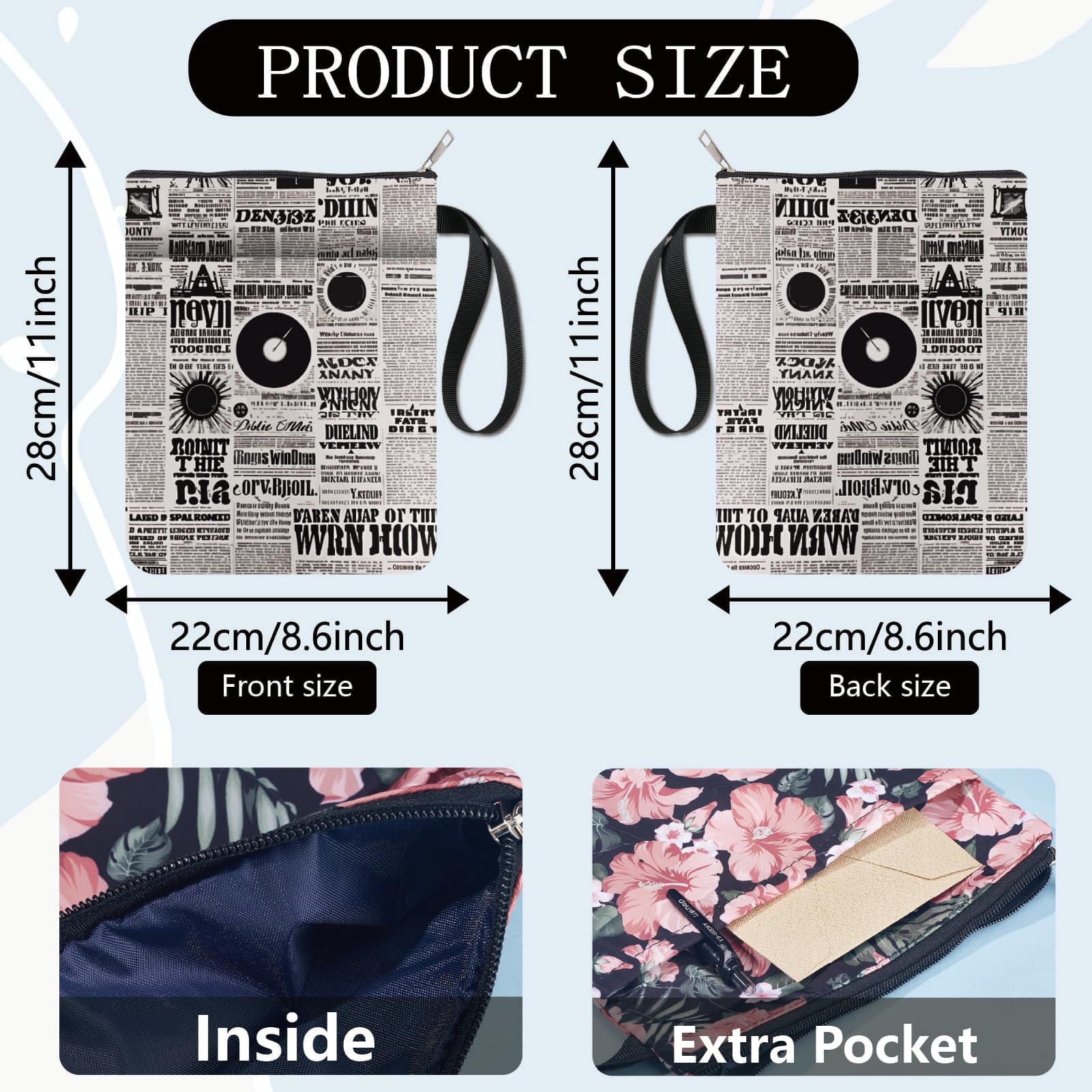 CRASPIRE Newspaper Book Covers Retro Book Protector Book Sleeve for Paperbacks Washable Fabric Cloth Book Cover with Zipper and Extra Sleeve Pocket for Book Lovers Classmate Gifts - Image 2