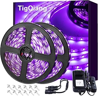 TigQiang Black Light Strip, 40ft/12M Flexible LED Black Light with kit, 720 lamp Beads, 12V Black Light, Non-Waterproof for Indoor Fluorescent Dance Party, Stage, Birthday, Wedding, Dark Party