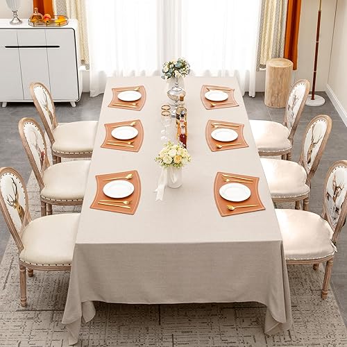 Miniatura 2 de Mantel rectangular de lino sintético, impermeable y resistente a las arrugas, mantel decorativo oblongo, para cocina, comedor, fiesta, bufé (beige,