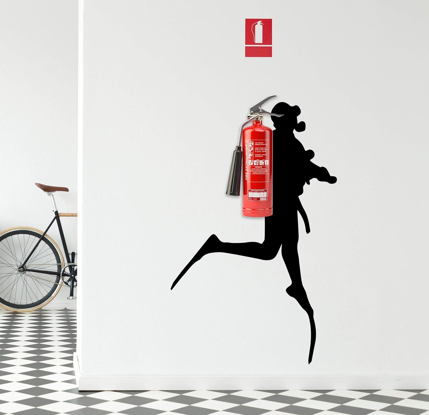 Scuba Diver Wall Sticker - Fire Extinguisher Deep Dive Silhouette Vinyl Gift Decal - Down Diving Happy Diver Art Creative for Office Mural