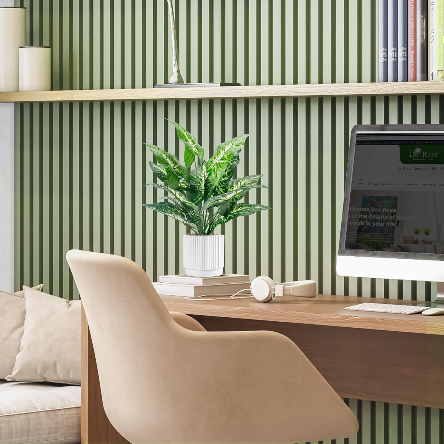 Der Rose 2 Pack 16" Fake Plants Artificial Tropical Plants Indoor Faux Greenery for Home Office Desk Bathroom Decor - Image 7