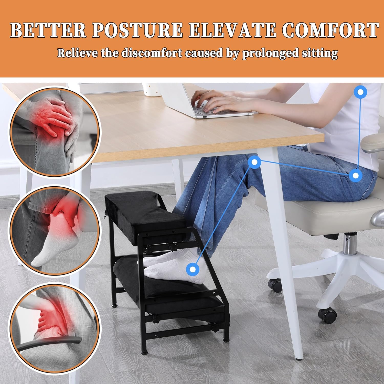 BALAPET Adjustable Double Step Footrest, High-Density Foam with Sturdy Iron Frame Foot Rest Under Desk for Office, Ergonomic Footrest with Washable Cover for Desk Work Office Life, Home