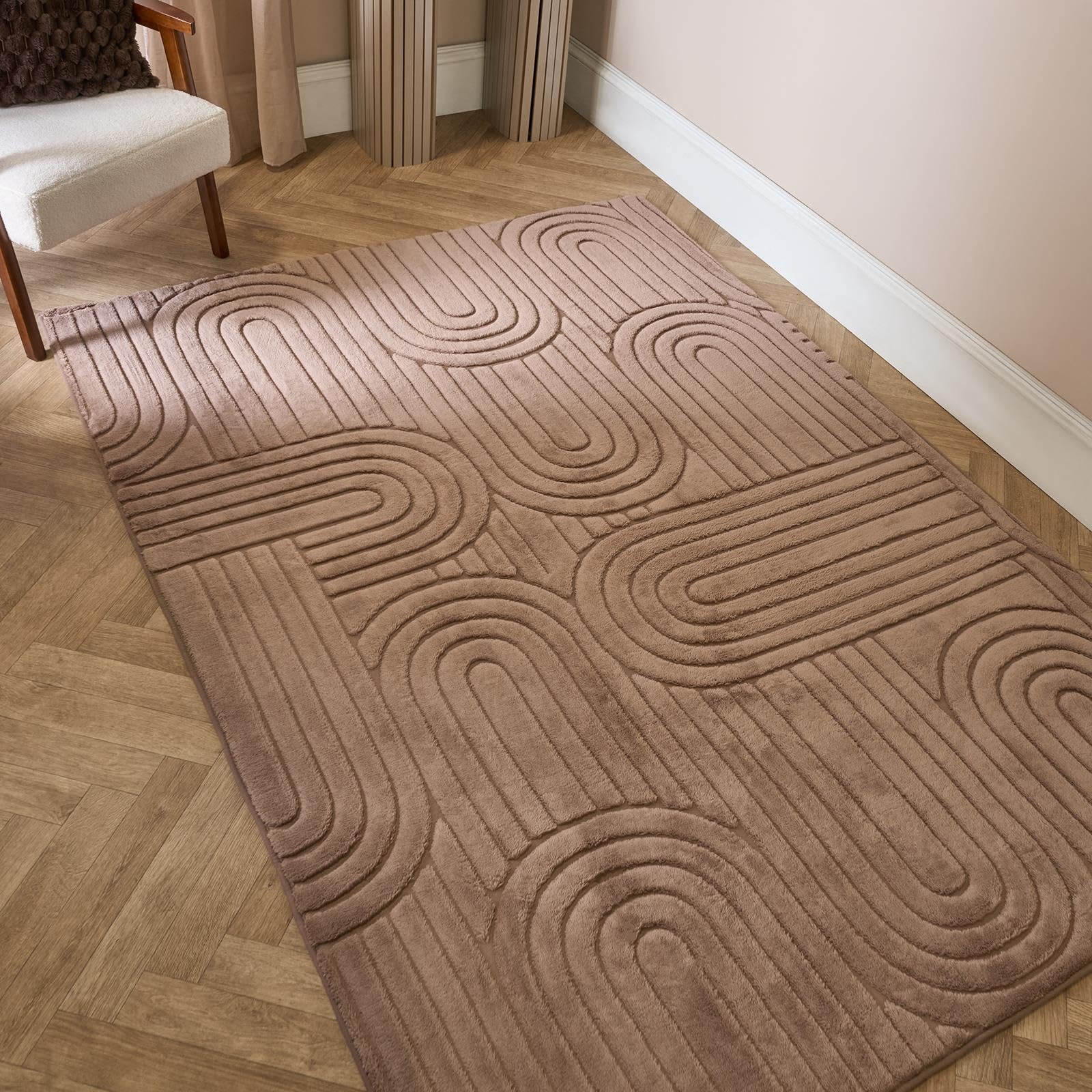 OHS Arches Tufted Rugs for Bedroom, Soft Fluffy Rugs Living Room Large 160 x 230 Lounge Home Decorations Modern Anti Slip Area Rug Low Pile Floor Carpet, Mocha — image 1