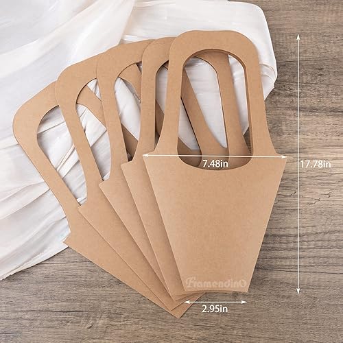 Miniatura 2 de Framendino, Paquete de 20 bolsas de regalo de flores de papel kraft, ramo de envoltura floral con mango, cono, fundas para floristería para