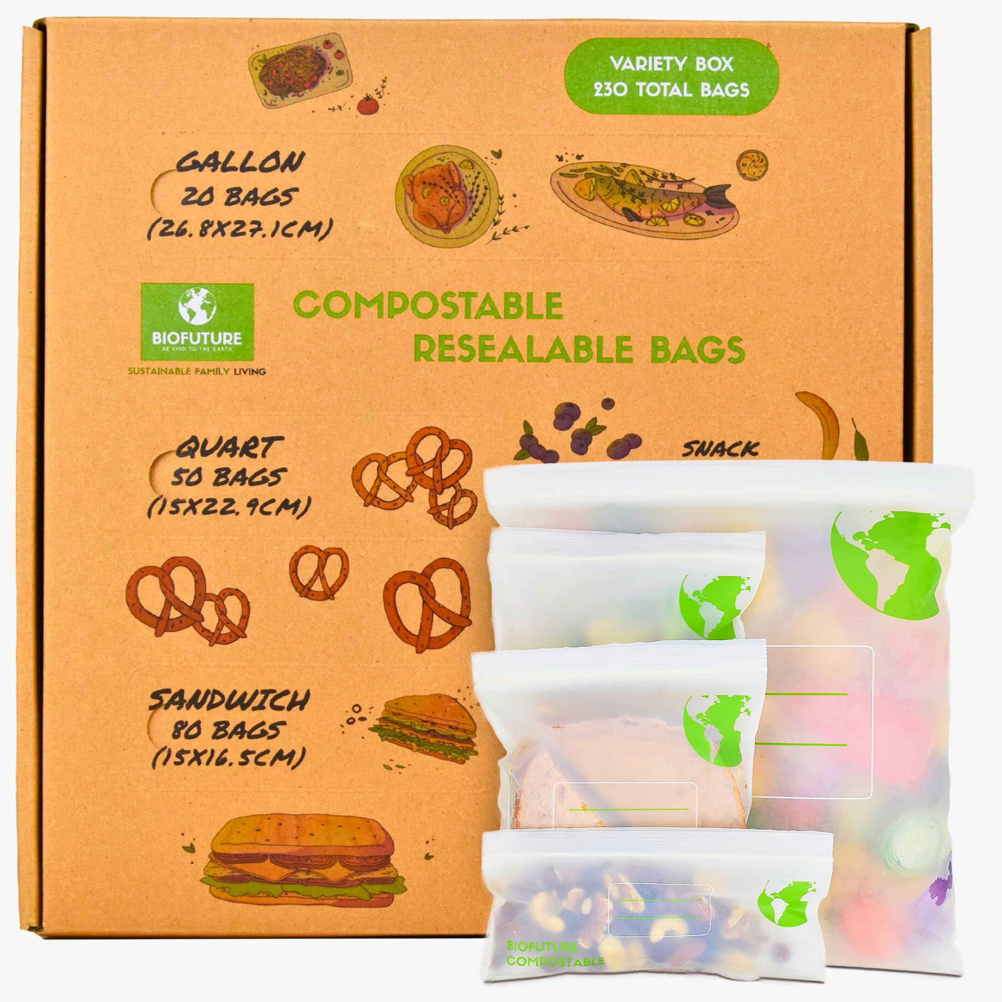 Biofuture Compostable Freezer Bags | Biodegradable, Reusable Multi-Size Bag
