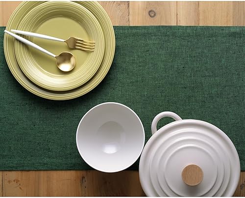 Miniatura 3 de Solino Home - Camino de mesa de lino verde bosque, 14 x 36 pulgadas, Athena, para Acción de Gracias, Navidad, vacaciones, lavable a máquina y de