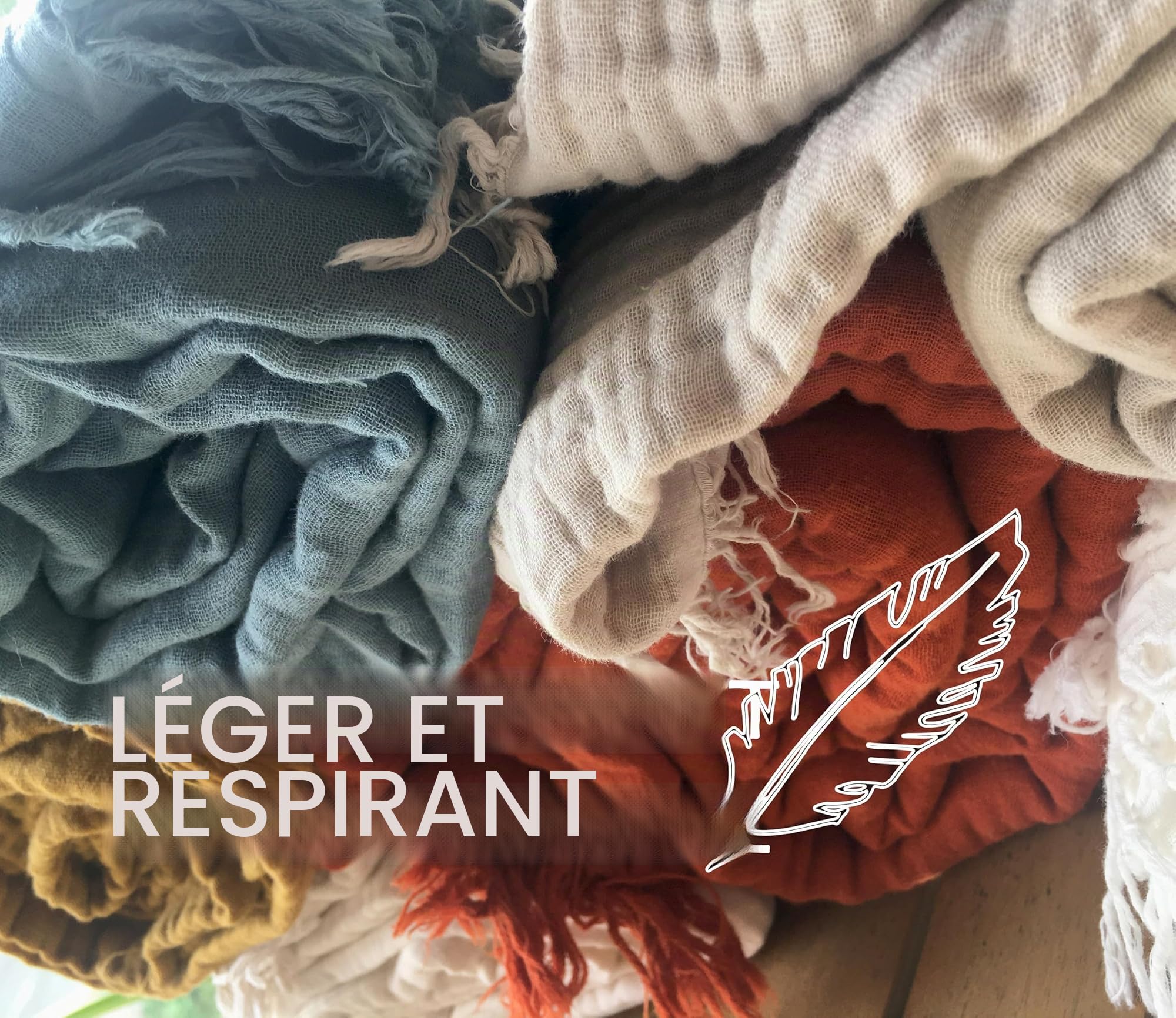 KyraHome Couverture en Mousseline 100% Coton Bio pour canapé, Adulte, prélavée, Teinture végétale, Respirante, légère, en Gaze Douce pour Femme, Toutes Saisons, 140 x 152 cm, Bleu Ardoise
