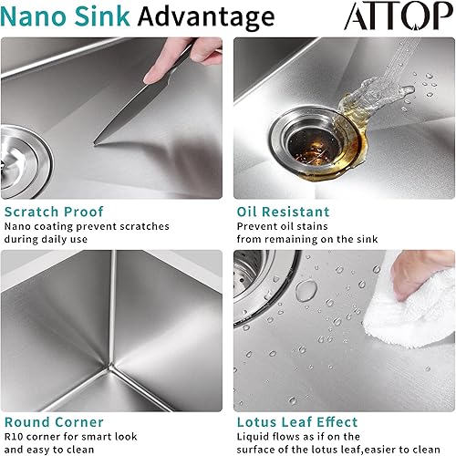 Miniatura 4 de Fregadero de cocina de 30 pulgadas de un solo tazón, fregadero de cocina de acero inoxidable con revestimiento nano