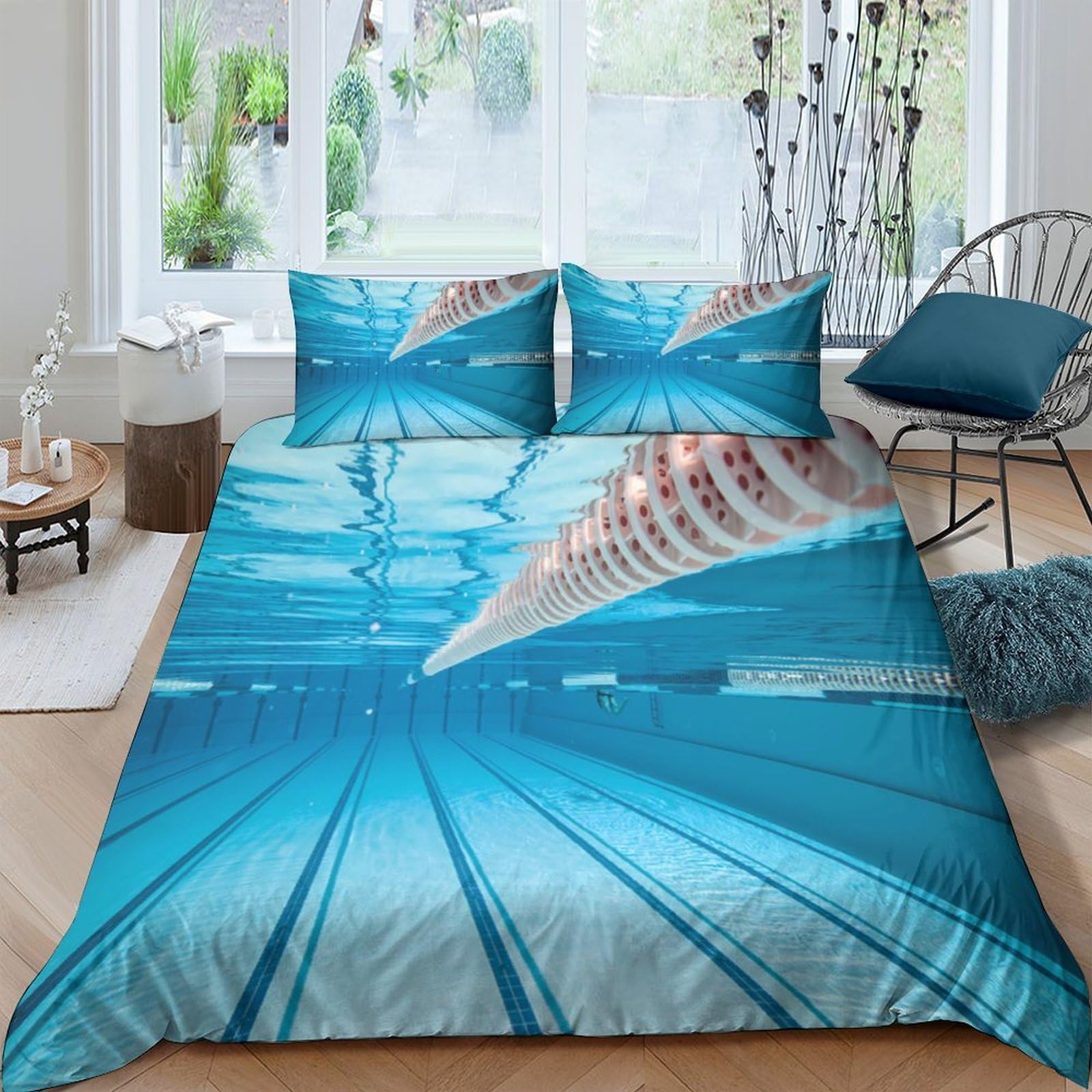 Ctjqhvkz Style-1 3D Printed Swimming Pool Fitted Sheet Microfiber Soft Blue Water Reflection Mattress Cover For Bedroom Guestroom Decor Single（135X200cm）