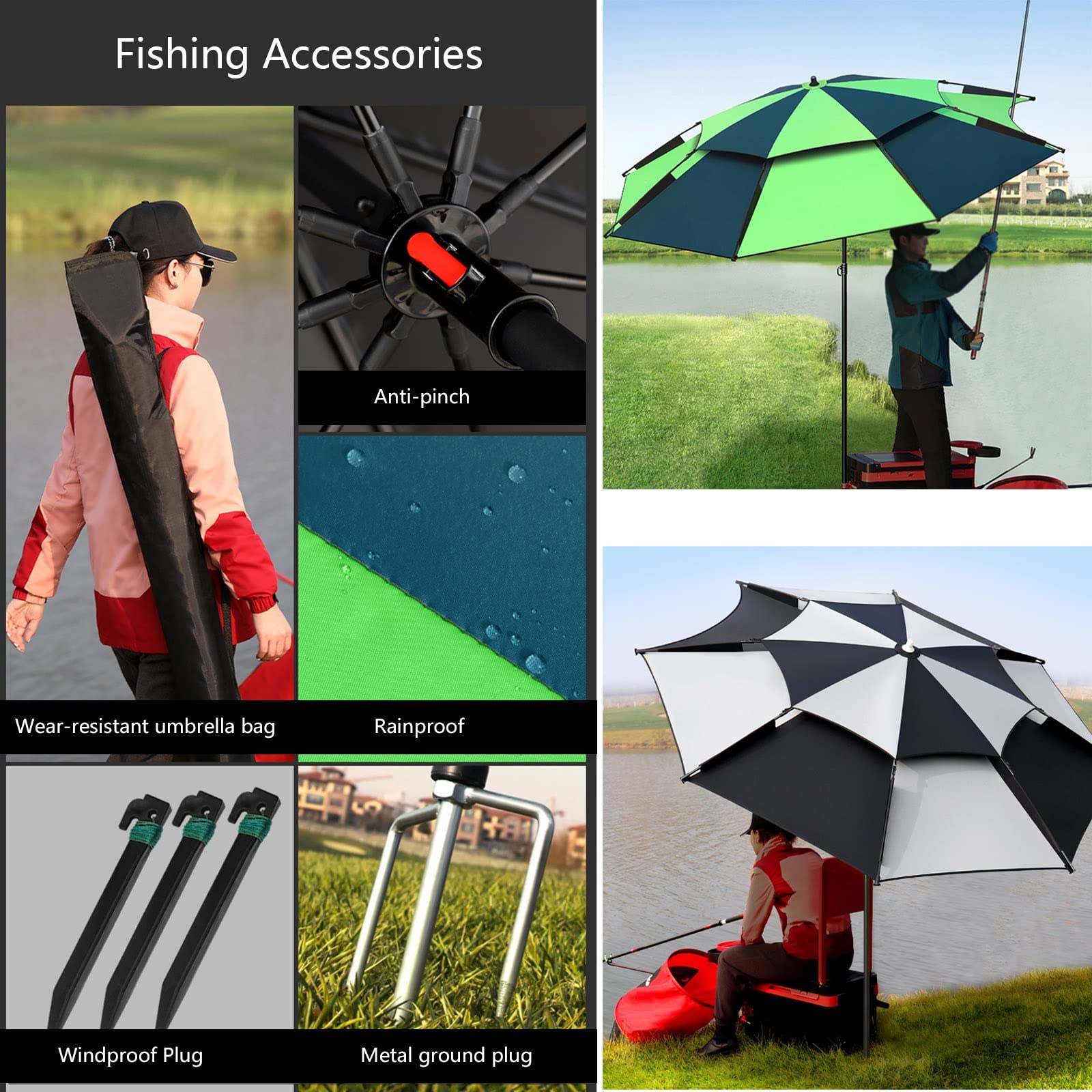 Parasol ogrodowy Parasol wędkarski Parasol Osłona przeciwsłoneczna - z akcesoriami wędkarskimi - Parasole ogrodowe Przeciwdeszczowe - 99% ochrona przeciwsłoneczna używana na zewnątrz Kemping