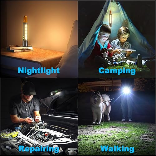 Miniatura 7 de Linterna magnética recargable, 2000LM 5000mAh linternas de alto lúmenes con 9 modos, impermeable, ajustable, potente luz de destello, multilinterna