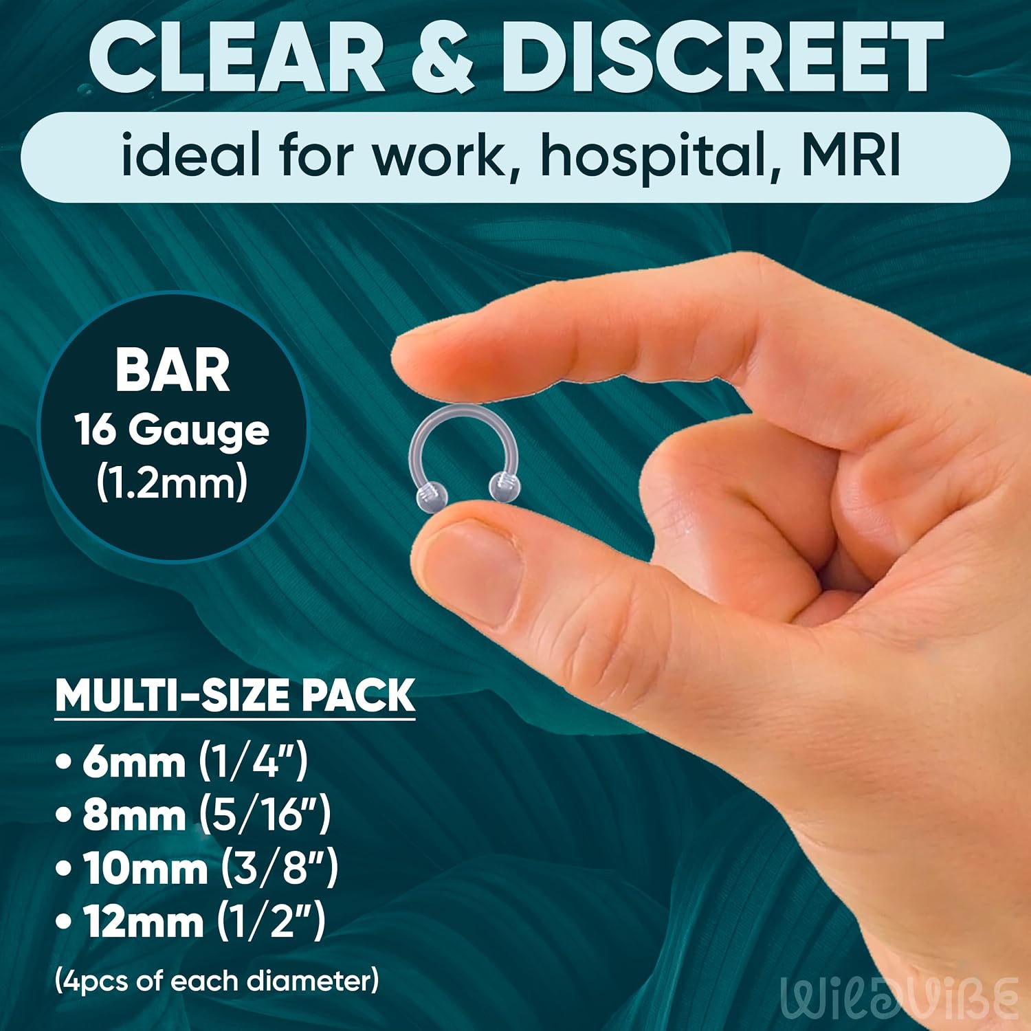 Bioflex Clear Septum Retainer 16g - Clear Septum Ring Lip Piercing for Snake Bites, Spider Bites - Hidden Cartilage Earrings for Daith, Helix, Forward Helix, Tragus, Anti-Tragus, Rook Piercing Jewelry