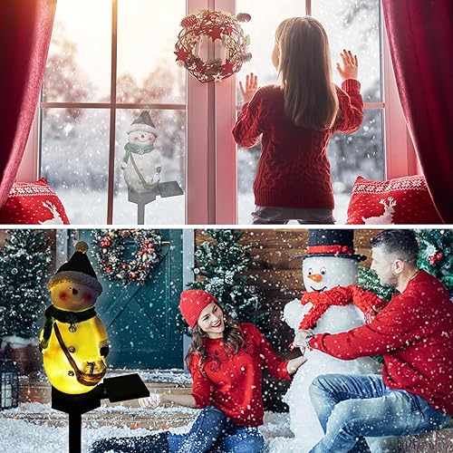 Miniatura 2 de QH & Garden Luces solares de muñeco de nieve de resina impermeables para exteriores, luces de estaca de jardín de Navidad para decoraciones de