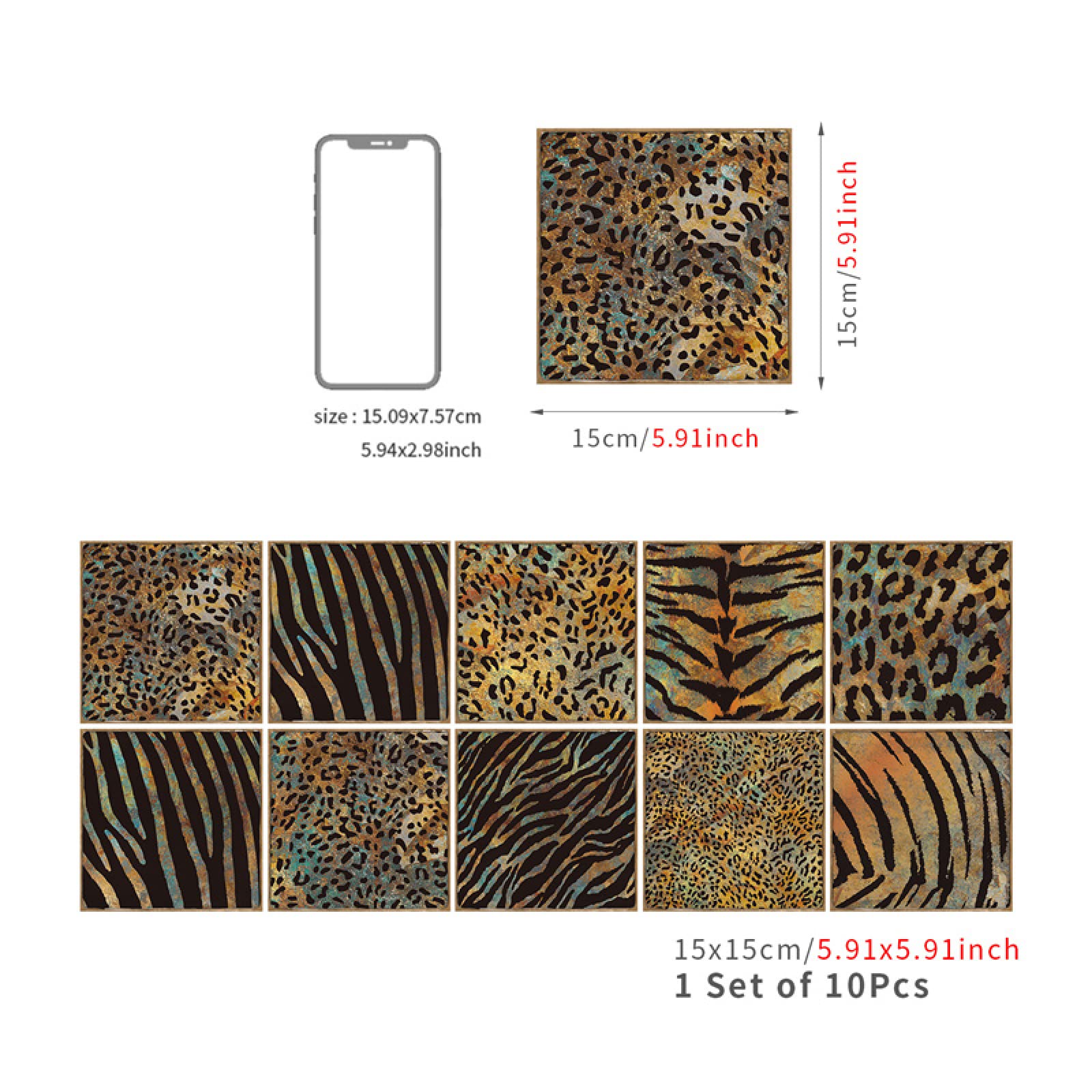 Azulejos adhesivos de diseño exquisito con estampado de leopardo marrón. Papel pintado autoadhesivo, impermeable y resistente al aceite. Ideales para la decoración de paredes, cocinas, baños y hogares