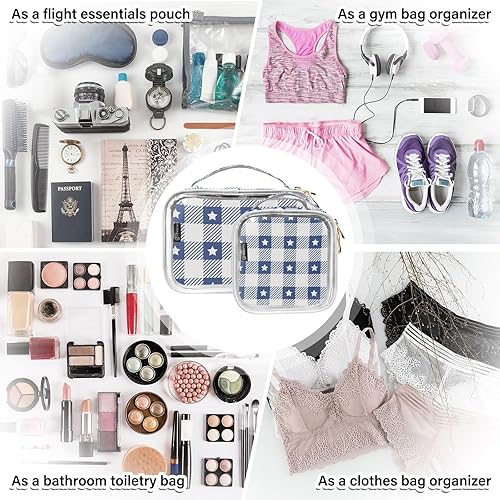 Miniatura 7 de 2 piezas portátil transparente grande bolsa de maquillaje, organizador de viaje impermeable de PVC para hombres y mujeres, bolsas de aseo con patrón