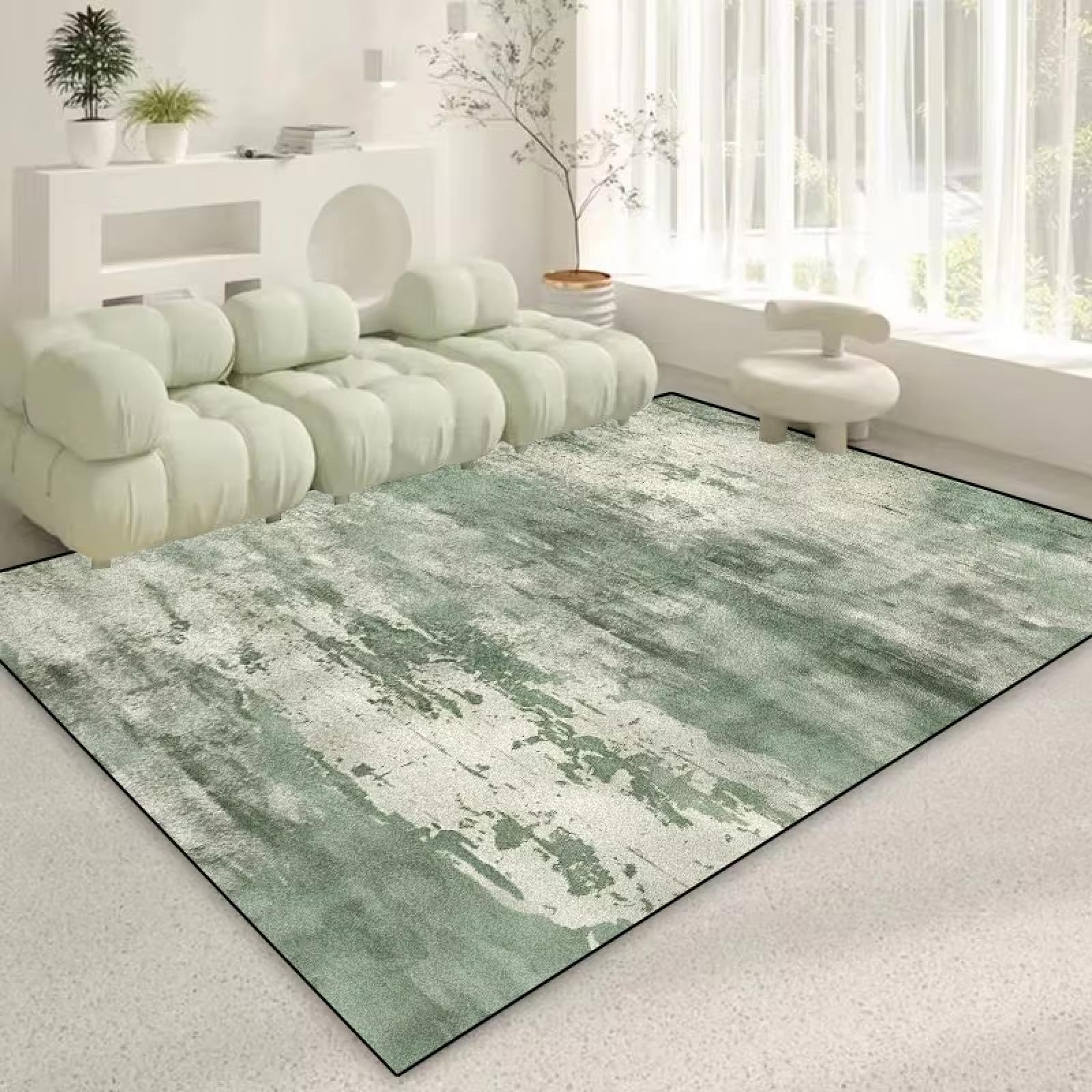 Alfombras de lujo verdes para dar un toque abstracto y elegante a tu sala de estar