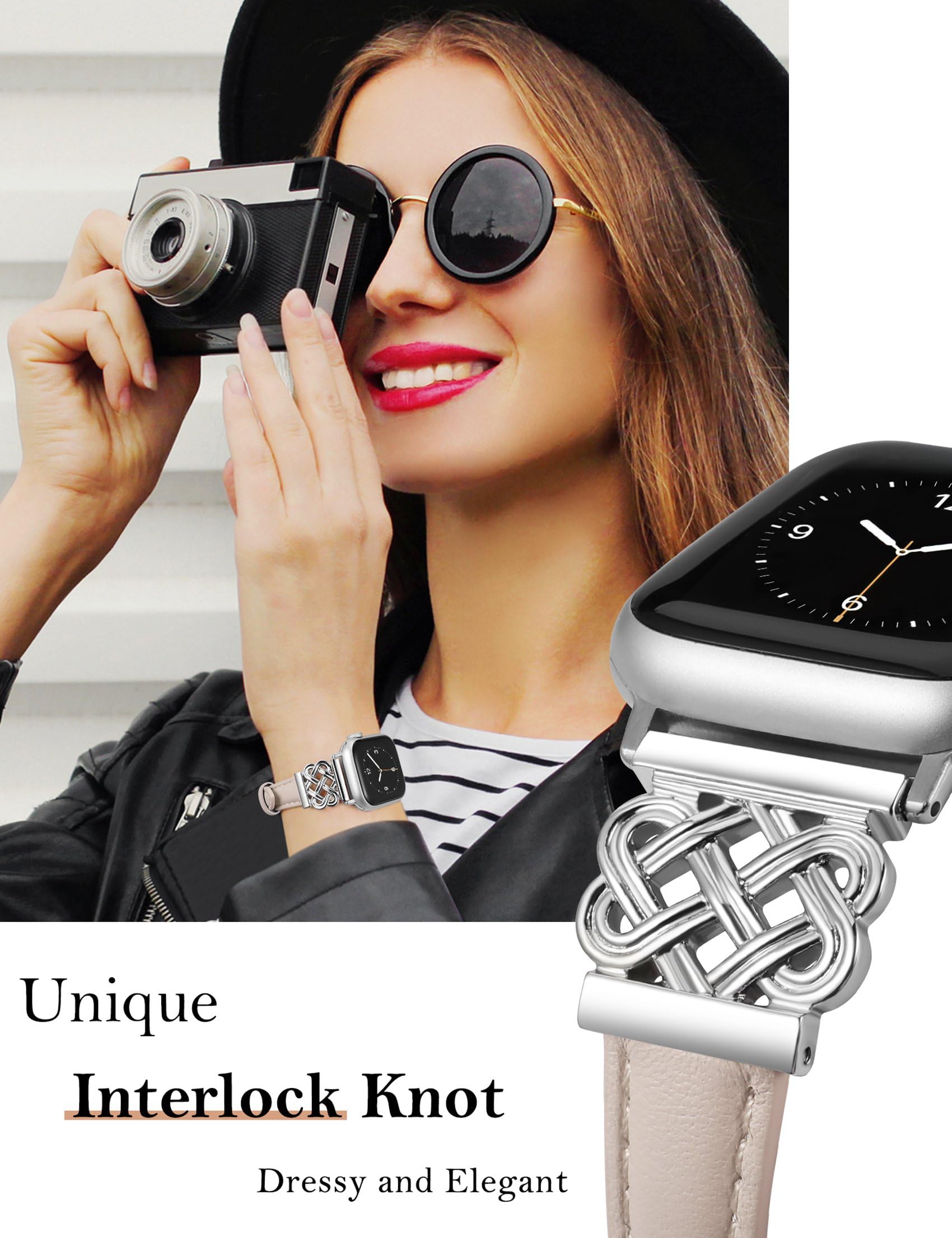 TOYOUTHS Leather Strap Compatible with Apple Watch Straps 38mm 40mm 41mm 42mm Women - Image 3
