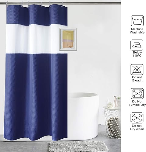 Miniatura 7 de UFRIDAY - Cortina de ducha de tela azul marino con textura de gofre y ventana de malla, cortina de regadera de 36 x 72 pulgadas, cortina de baño