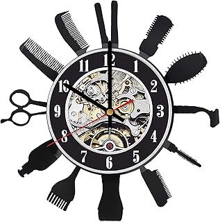 Hair Salon Clock Wall Clock Vintage Clock Hair Salon Artwork Wall Decor Vinyl Record Clock Handmade Clock Hanging Clock Unique Gift