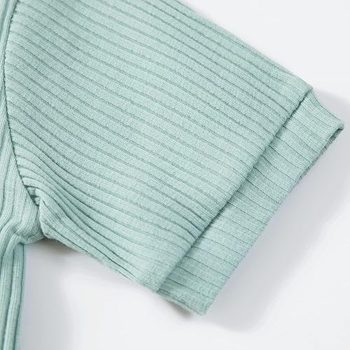 Miniatura 5 de Mameluco de una pieza para bebé recién nacido, traje de mameluco acanalado sólido para bebé niño