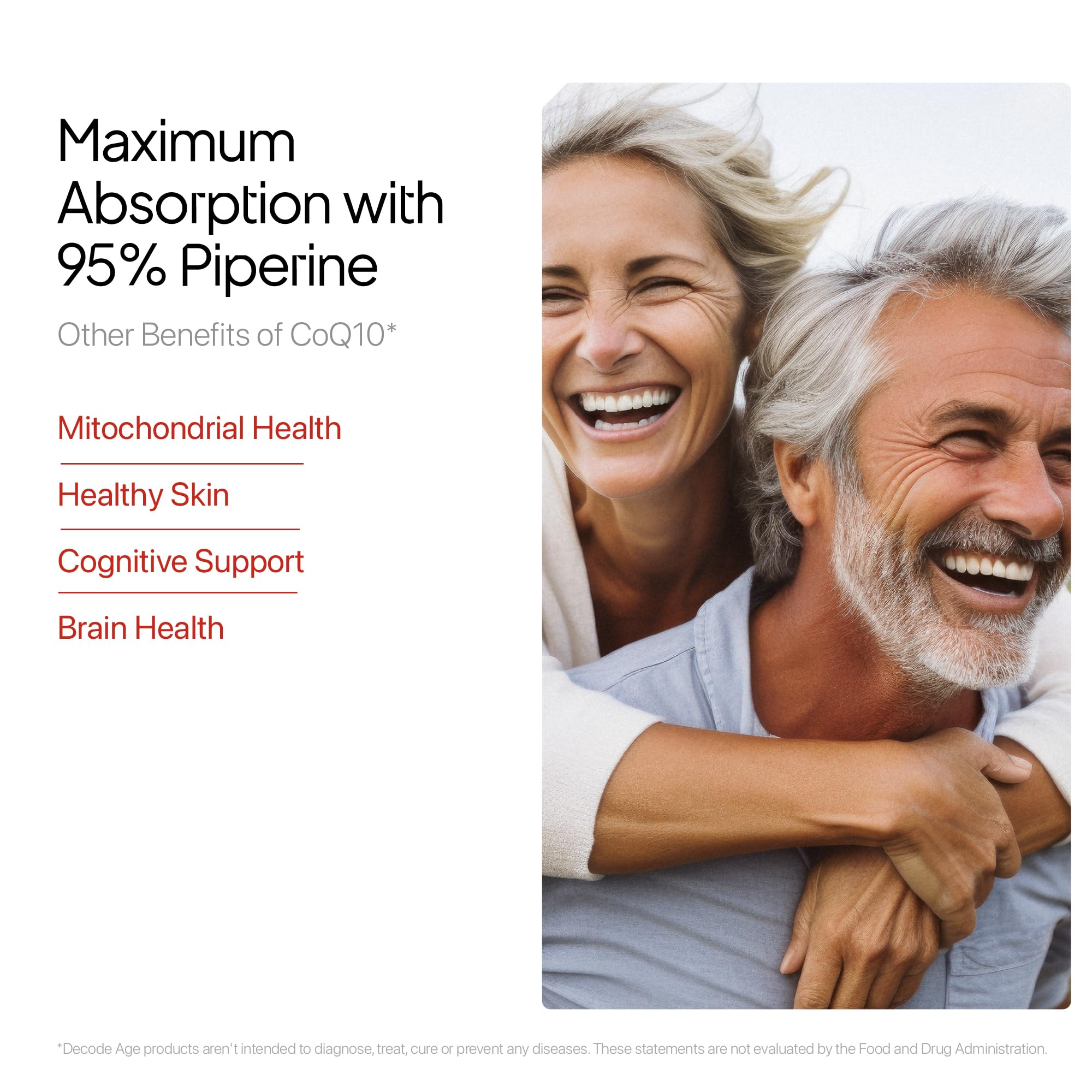 Decode Age CoQ10 (Coenzyme Q10) with Piperine 5mg for High Absorption | Ubiquinol Formula Supports Heart & Vascular Health, Cellular Energy & Healthy Ageing | 60 Capsules, 2 Month Supply 3