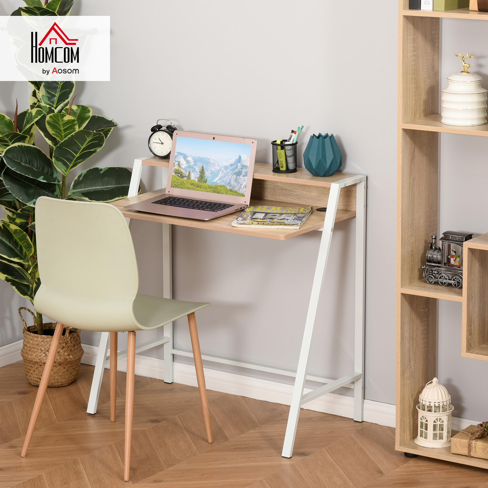HOMCOM Escritorio Mesa de Ordenador con Patas de Metal 84x45x85 cm Roble