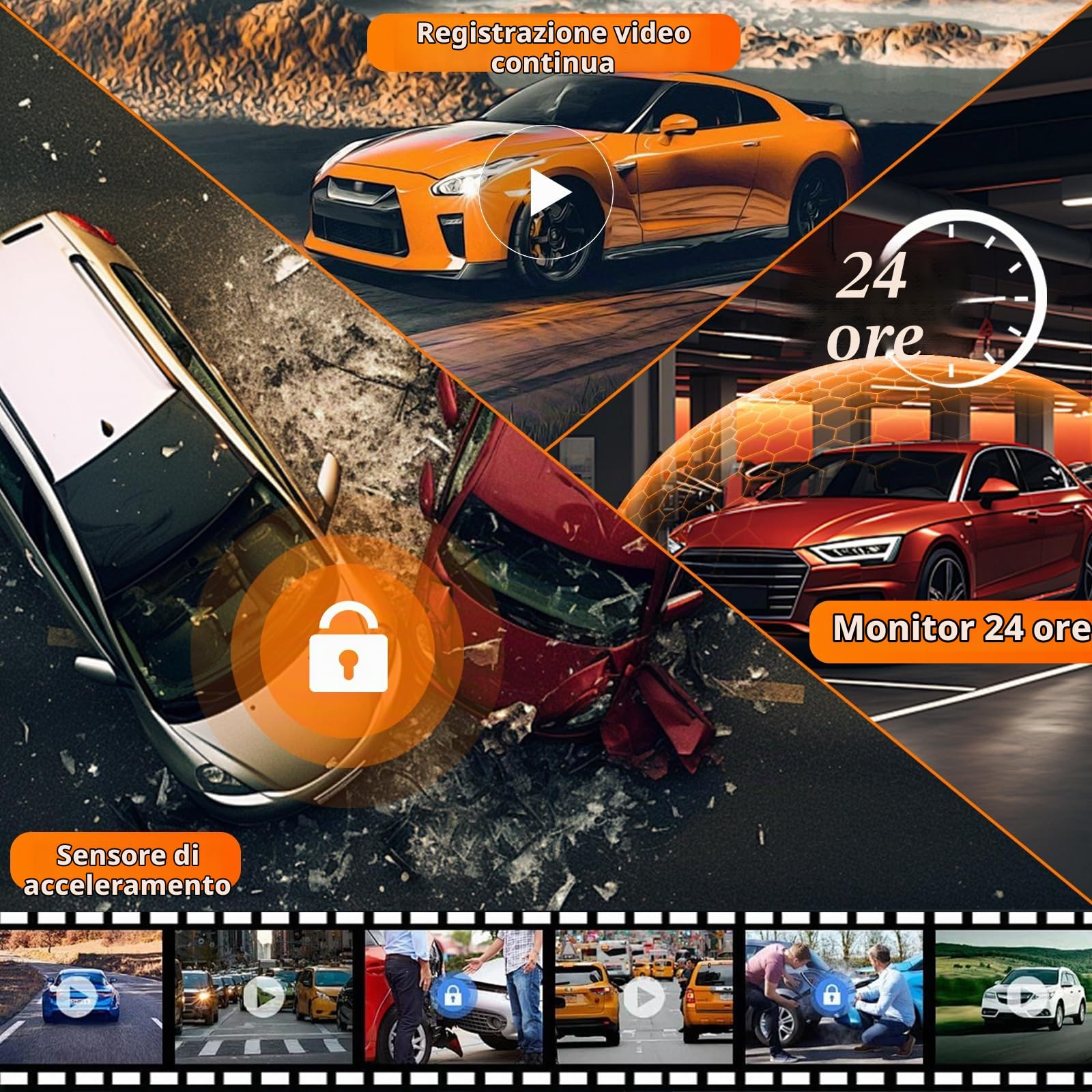 Mirror Dash Cam 4 Canali Anteriore Posteriore, Telecamera per Specchietto Retrovisore con 64GB Card/G-Sensor/Parking Monitoring/Night Vision/24H Parking Mode+Telecamera Posteriore Impermeabil