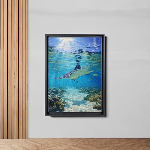 Miniatura 2 de Nautical Print on Canvas for Wall Decor, Ocean Fish Manta Ray Canvas Wall Art, Beach Print for Wall Hang, Turquoise Coastal Pictures Wall Decor,