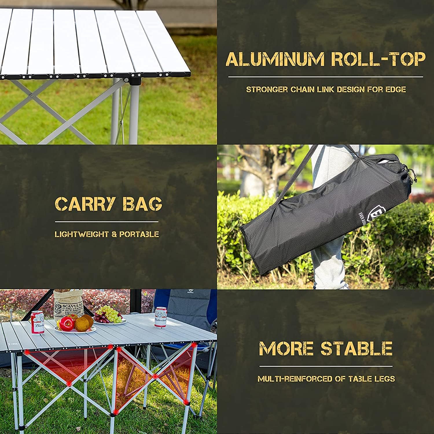 EVER ADVANCED Camping Table, Fold up Lightweight, 4-6 Person Portable Roll up Aluminum Table with Carry Bag for Outdoor, White : Sports & Outdoors