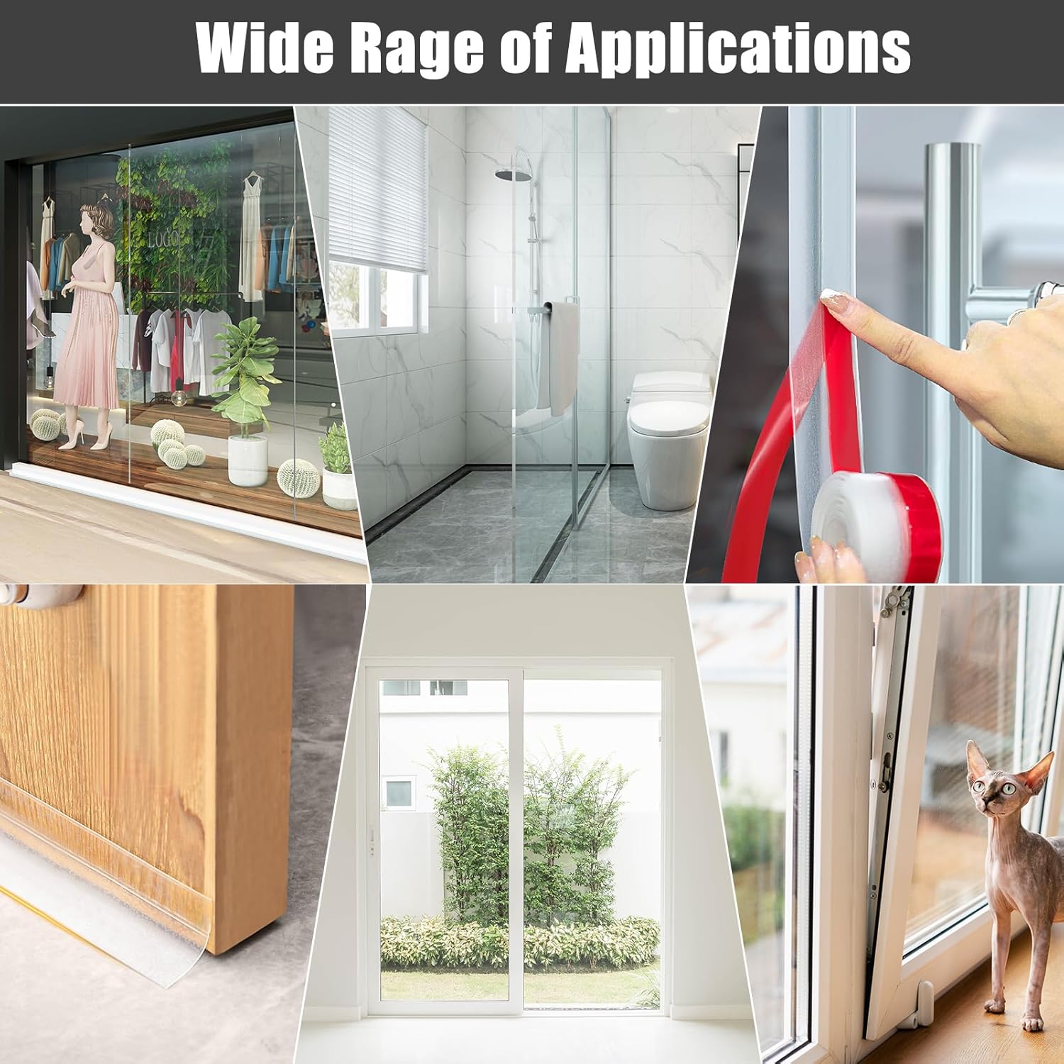 GWHOLE 26Ft x 1.37in Weather Stripping for Door Frame and Window, Silicone Door Air Draft Stopper with Strong Self Adhesive (Transparent)