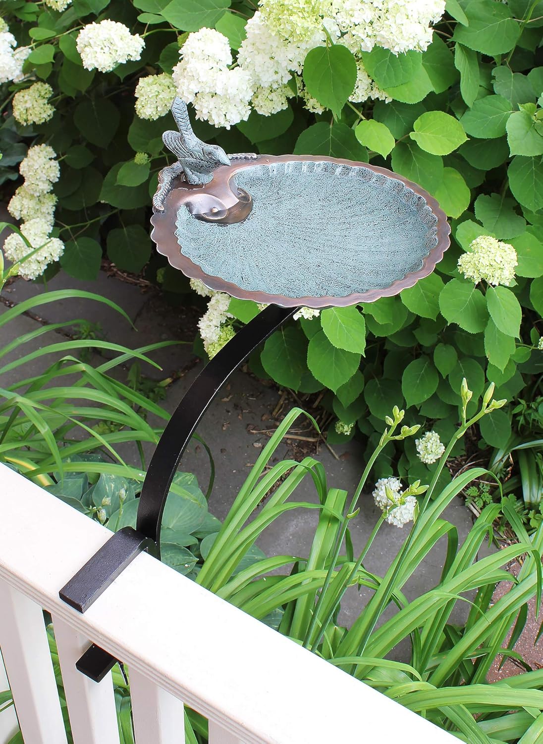 Achla Designs BBM-01-RM Scallop Shell Rail Mount Bracket Birdbath, Antique Brass Plated, Black