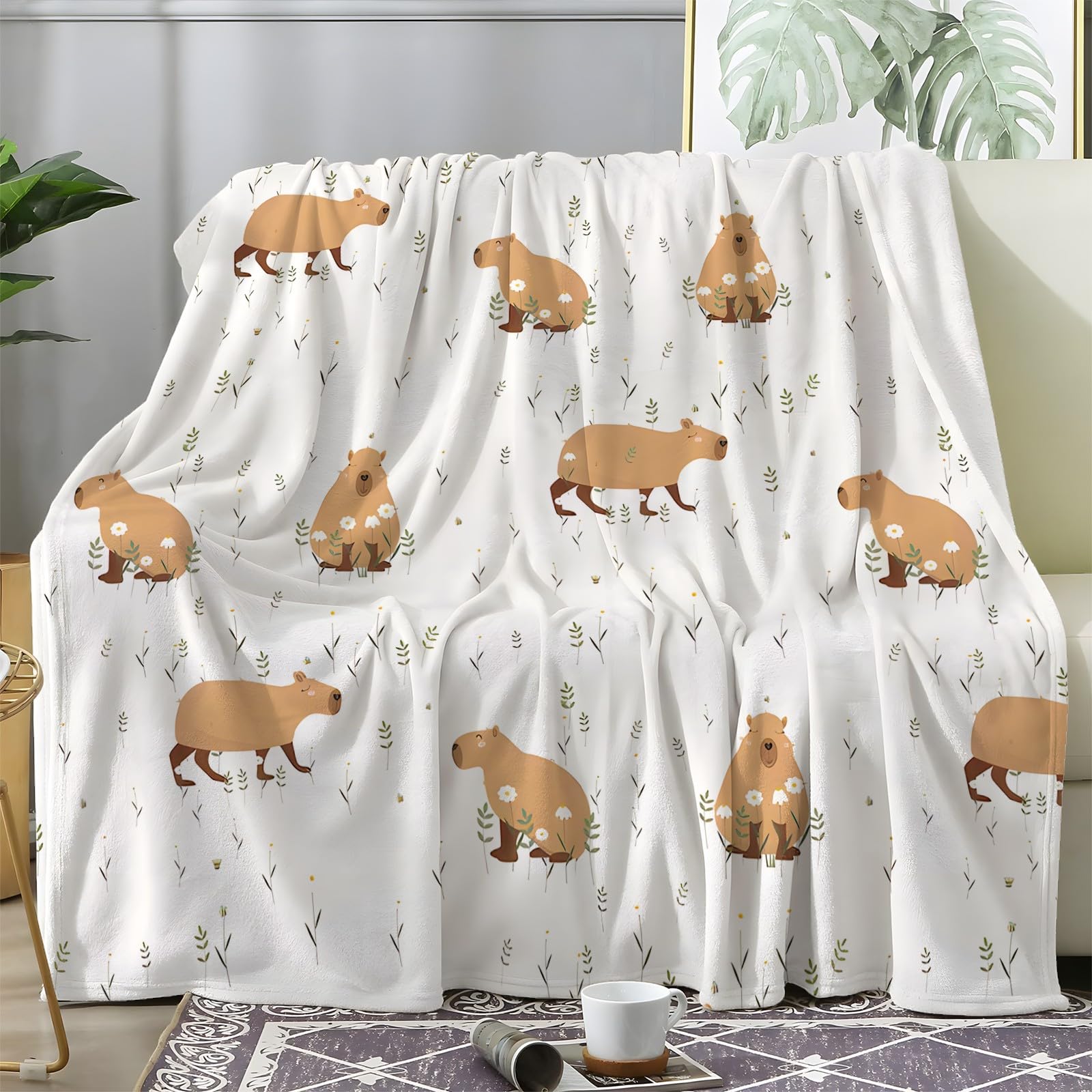 Plaid Capybara 150x200 cm en flanelle épaisse 280 GSM pour lit et canapé