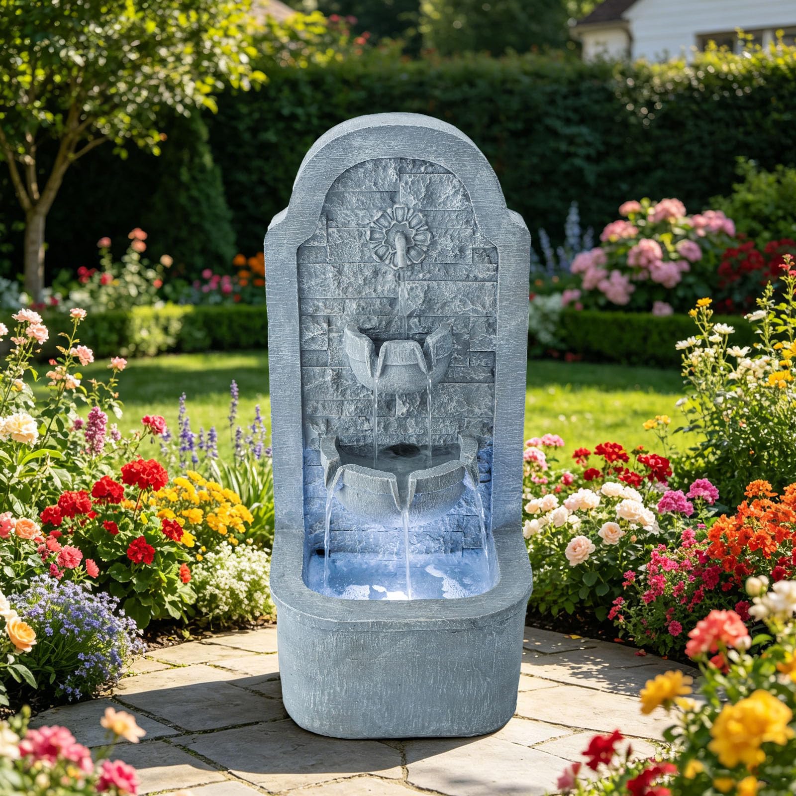 Swiftbloom 30.3' Tall Tiered Stone-Look Outdoor Water Fountain
